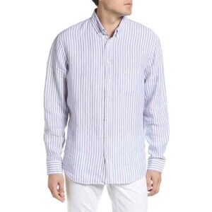New Brax Men's Daniel Stripe 100% Linen Button-Up Shirt Blue White Size 5XL